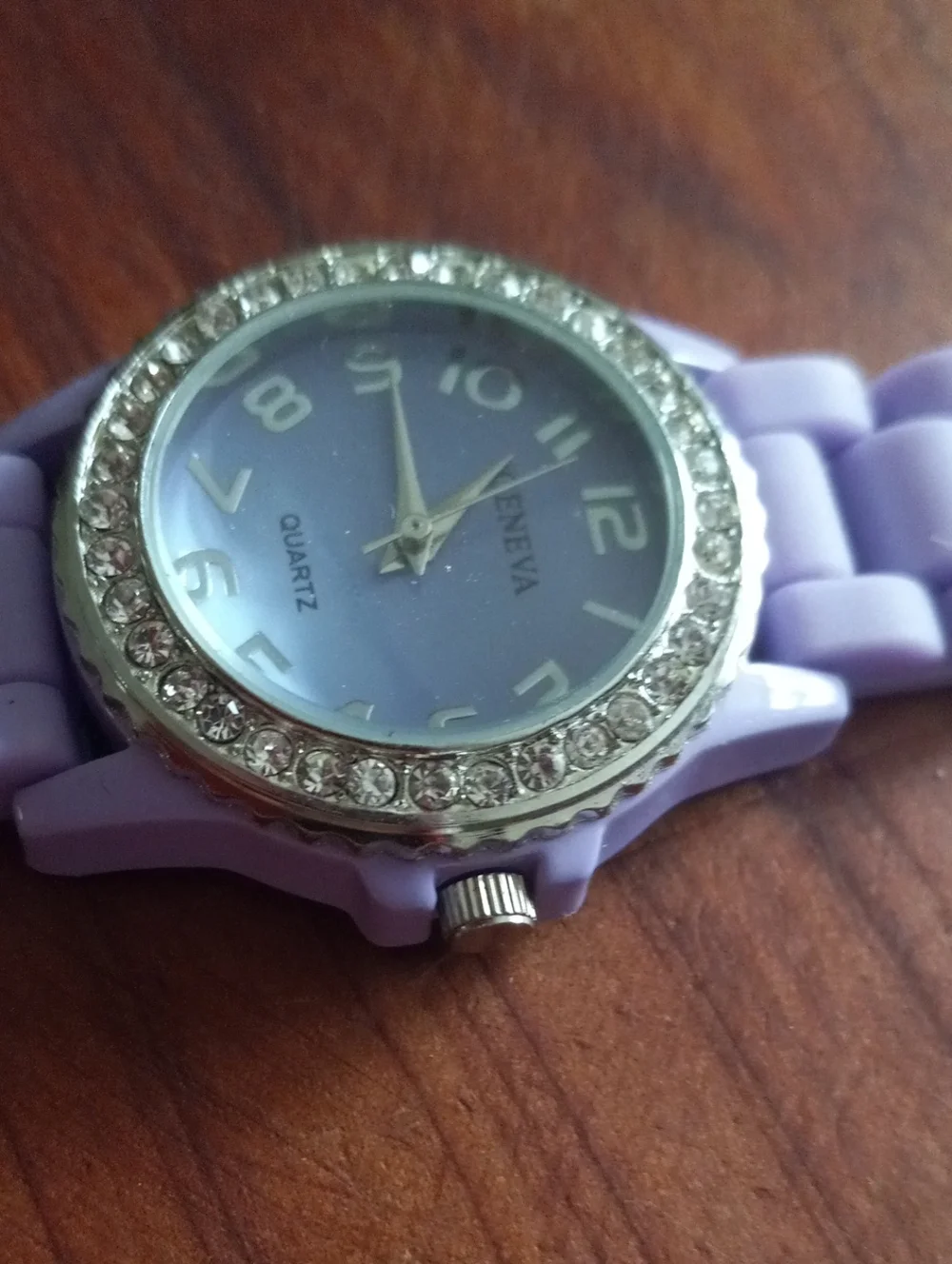 Geneva Lavender Silicone Band Watch with Crystal Silver Bezel